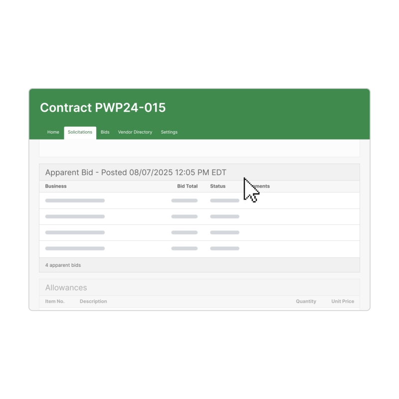 gif showing how to view apparent bid results in Bid Express for Vendors